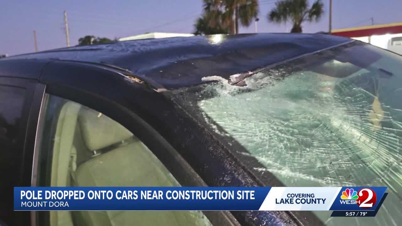 Pole falls on cars near Lake County roundabout work — WESH 2 Orlando, San Antonio Community news