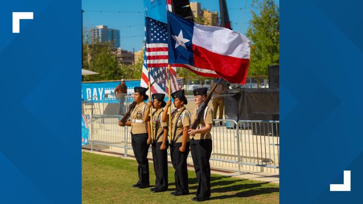 Families and veterans gather at Civic Park for a Veterans Day celebration in San Antonio.