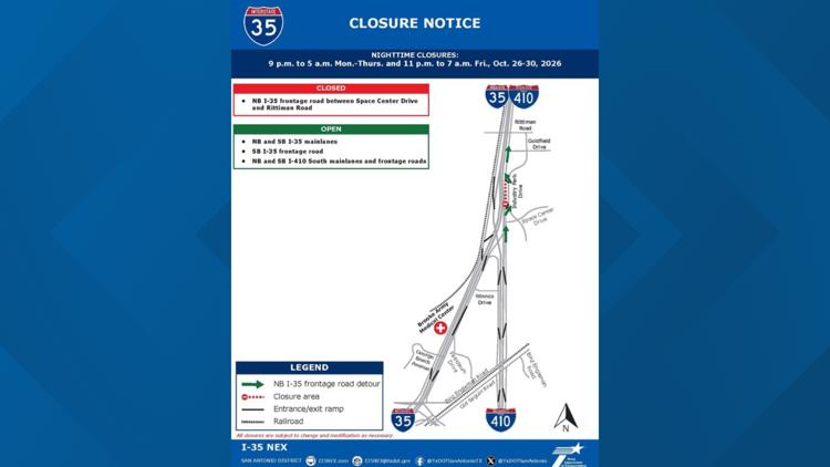 TxDOT announces overnight I-35 frontage road closures in northeast San Antonio — KENS 5 (San Antonio)